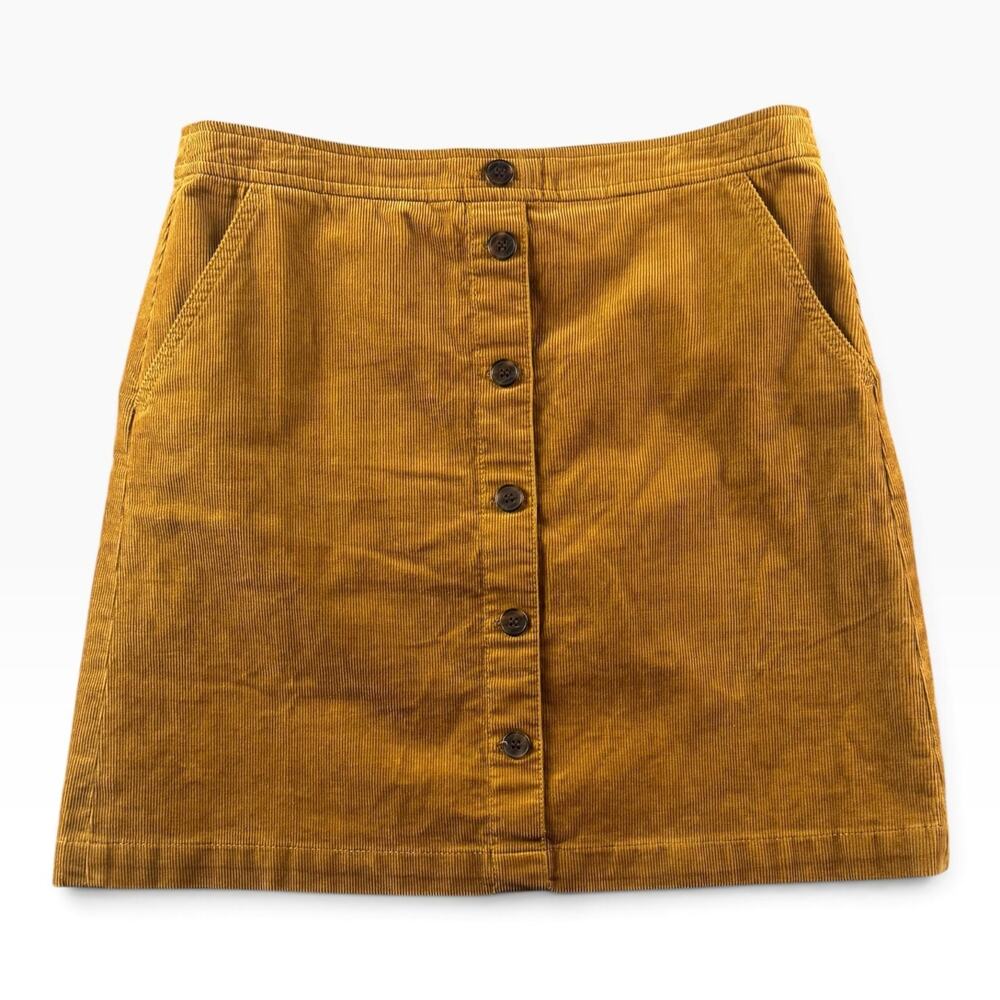 J.Crew Womens 8 Corduroy Skirt Camel Gold Brown Button Front Pockets A-Line Mini
